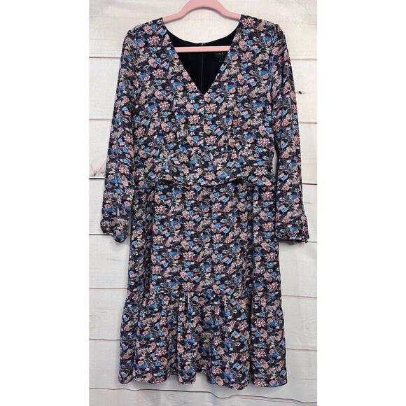 J.CREW Dresses & Skirts - J. Crew Dress Size 14 Dress Long Sleeves Ruffled Waist Multicolor